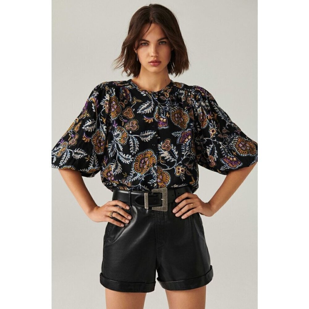 💕BA&SH💕 Valska Crepe Shirt ~ Noir Black Paisley Print XS US 2 NWOT